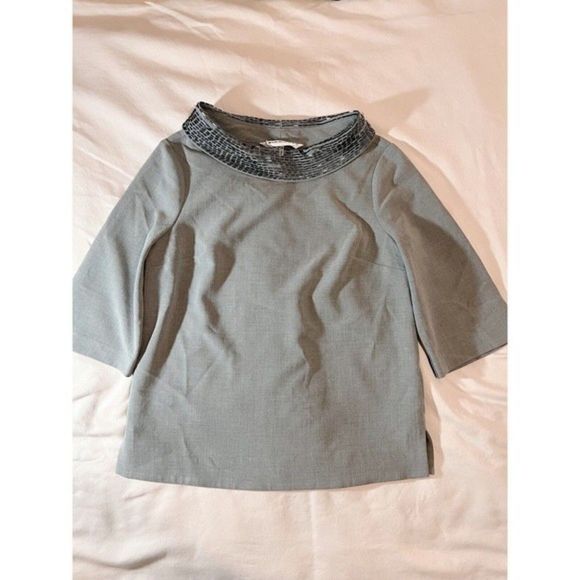 Trina Turk Women Heather Gray Embellished‎ Roll Neck Blouse | Missing Beads - Picture 2 of 10